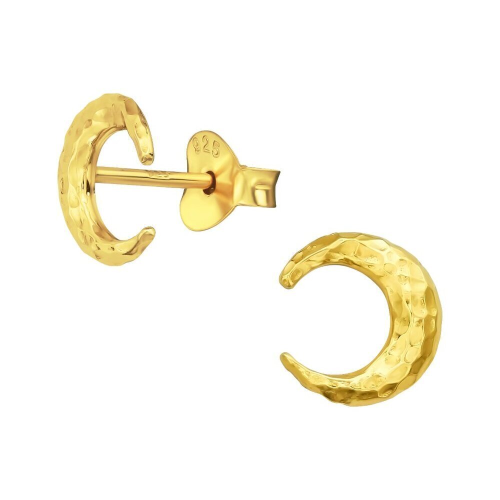 14K Gold Vermeil Hammered Moon Ear Studs 7mm